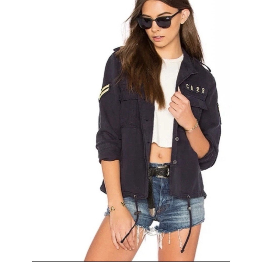 Rails Maverick Utility Jacket Women Small Indigo Military Patch Tencel Linen